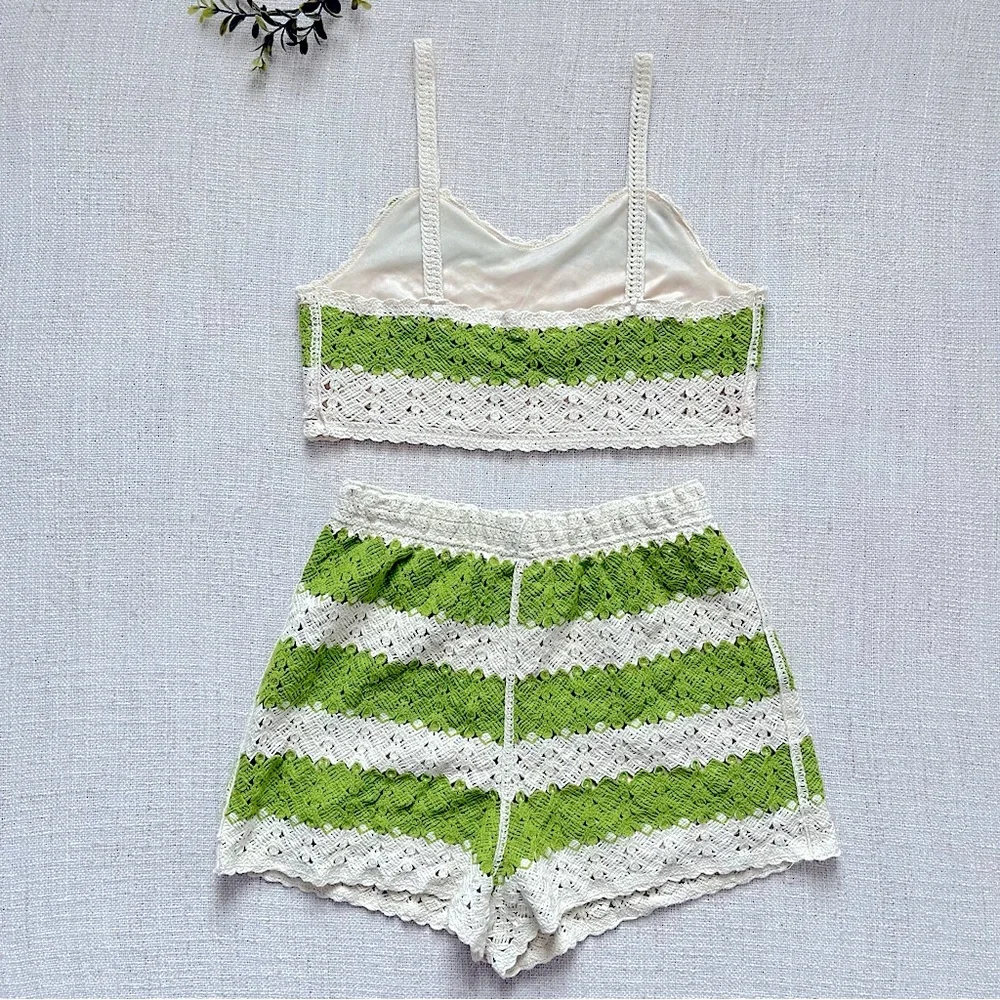 Rebellion Crochet Knit Cropped Tank & Shorts - Size M - Picture 3 of 3